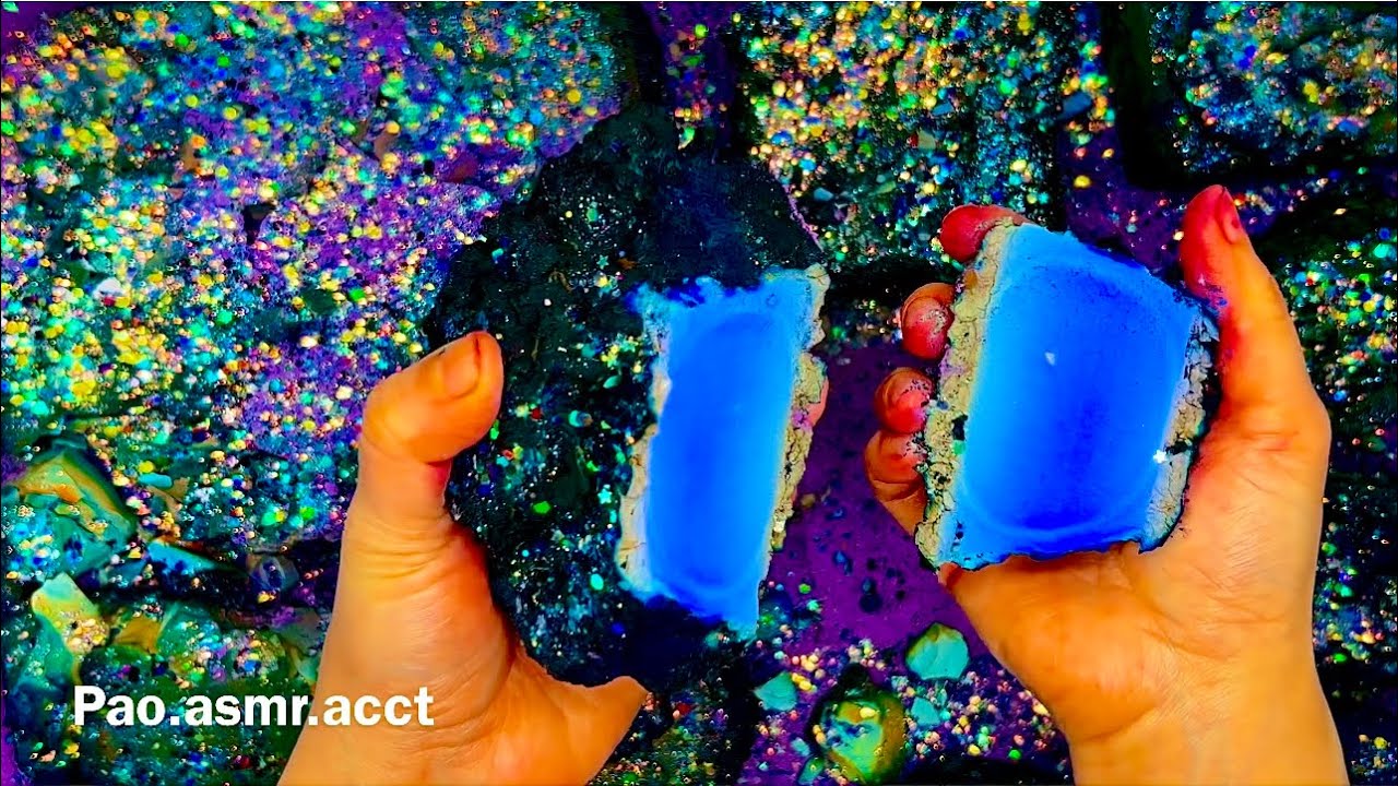 Pasted dyed gym chalk & a large broken jawbreaker slab ✨💙💚✨| ASMR | Oddly Satisfying