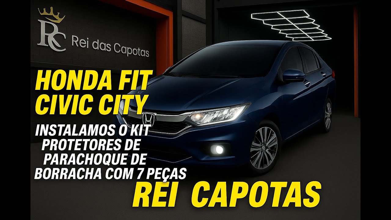 HONDA FIT CIVIC CITY Instalamos o Kit Protetores de Parachoque de Borracha Com 7 Peças Escrita HONDA