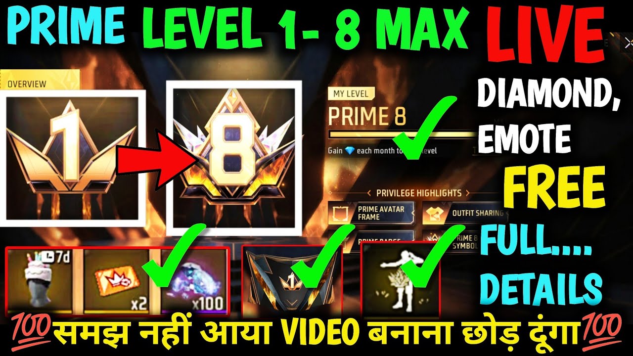NEW PRIME SYSTEM 2025| PRIME LEVEL UP 1, PRIME LEVEL UP 2 FREE FIRE | GIFTS PRIME LEVEL UP 8 MAX ?