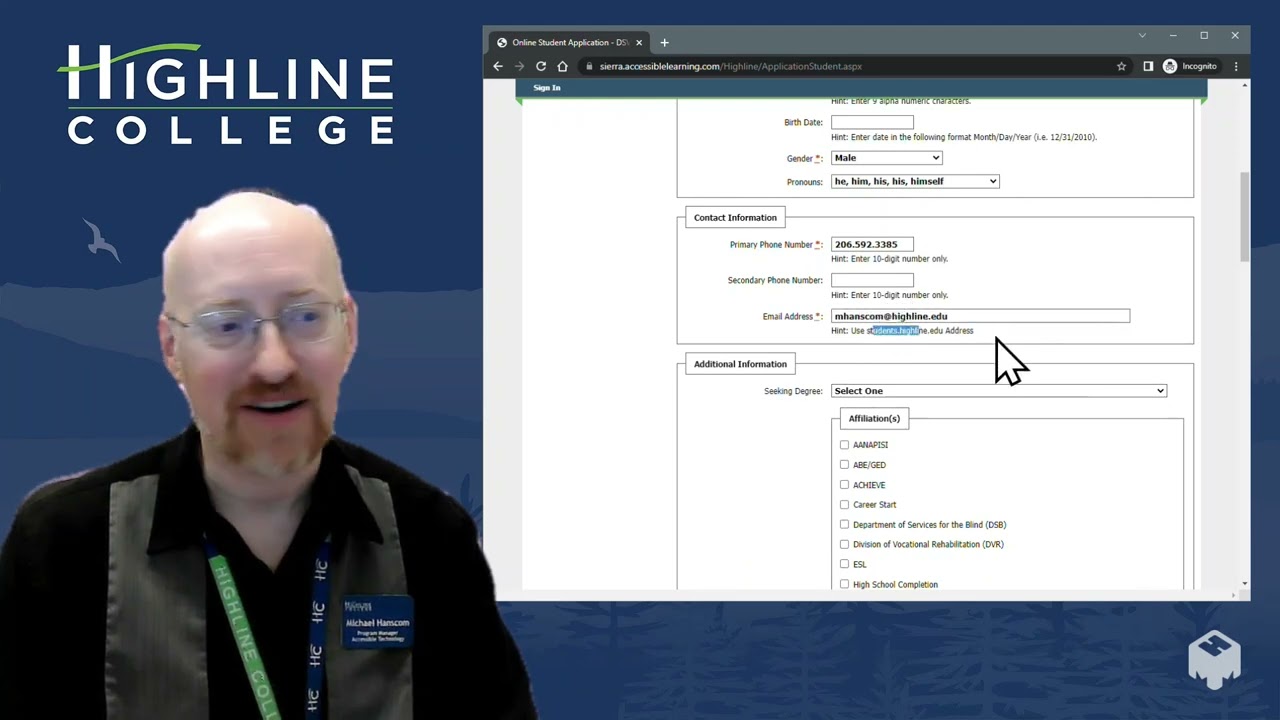 Highline College Access Services Application Walkthrough
