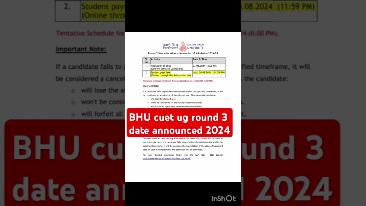 BHU cuet ug👉 round 3 cut off date announced 2024🤗💚💯#bhu #cuet2024