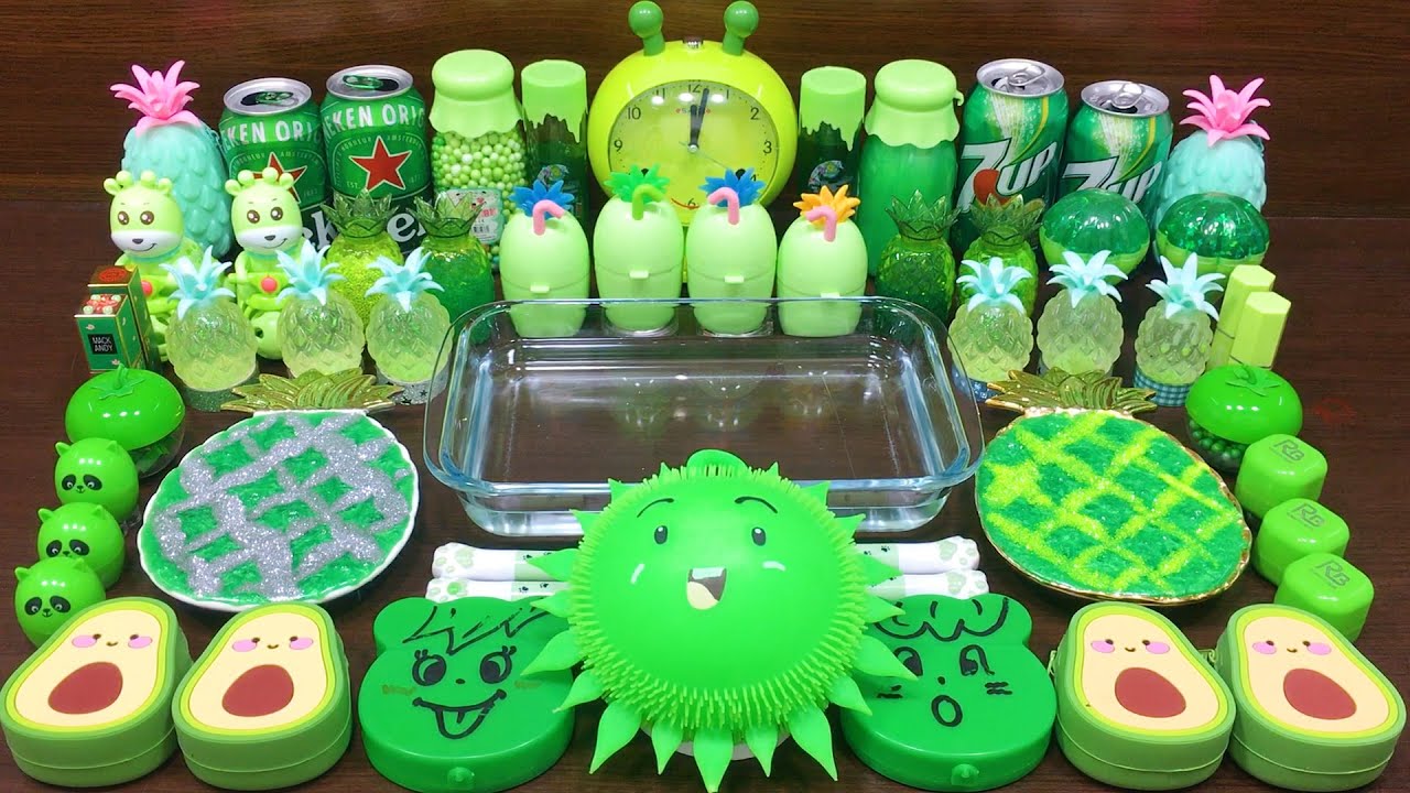Series GREEN Slime! Mixing Random Things into CLEAR Slime! Satisfying Slime Videos #33