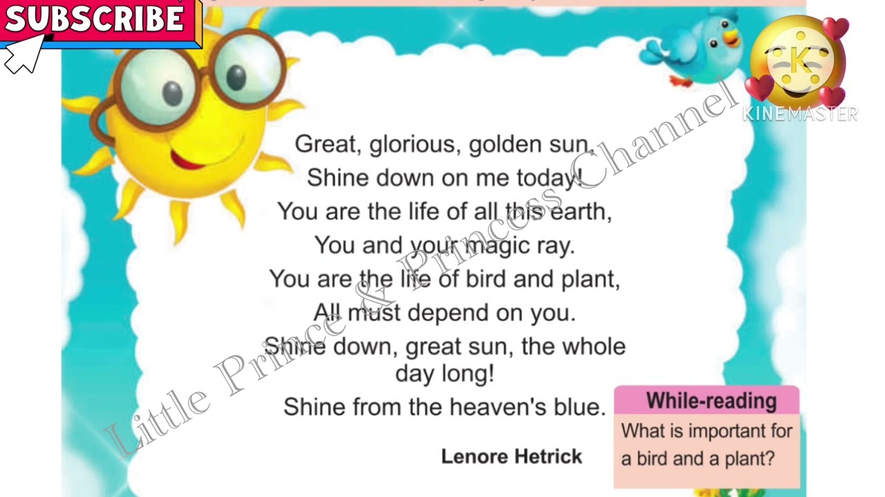 Great glorious golden sun 🌞 Poem | Golden Sun | Class 3 English Poem | English Rhymes | English 👍