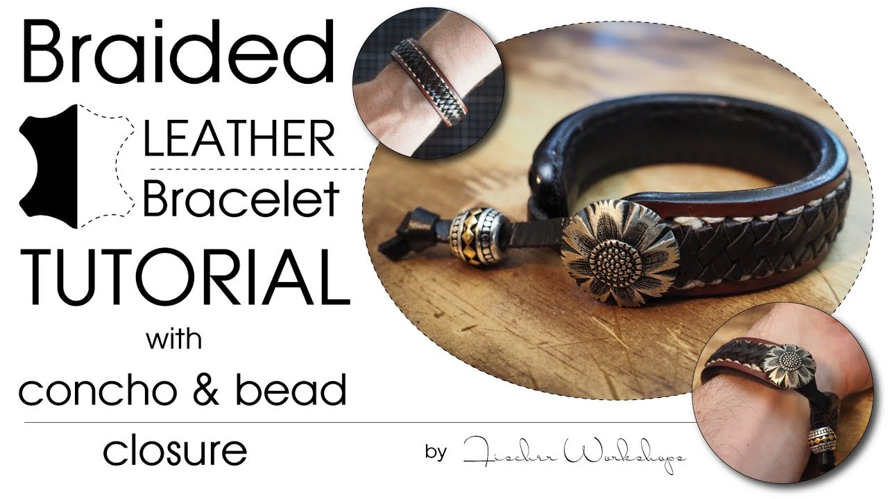 Hand Braided Leather Bracelet with Concho & Bead Lock (HD)