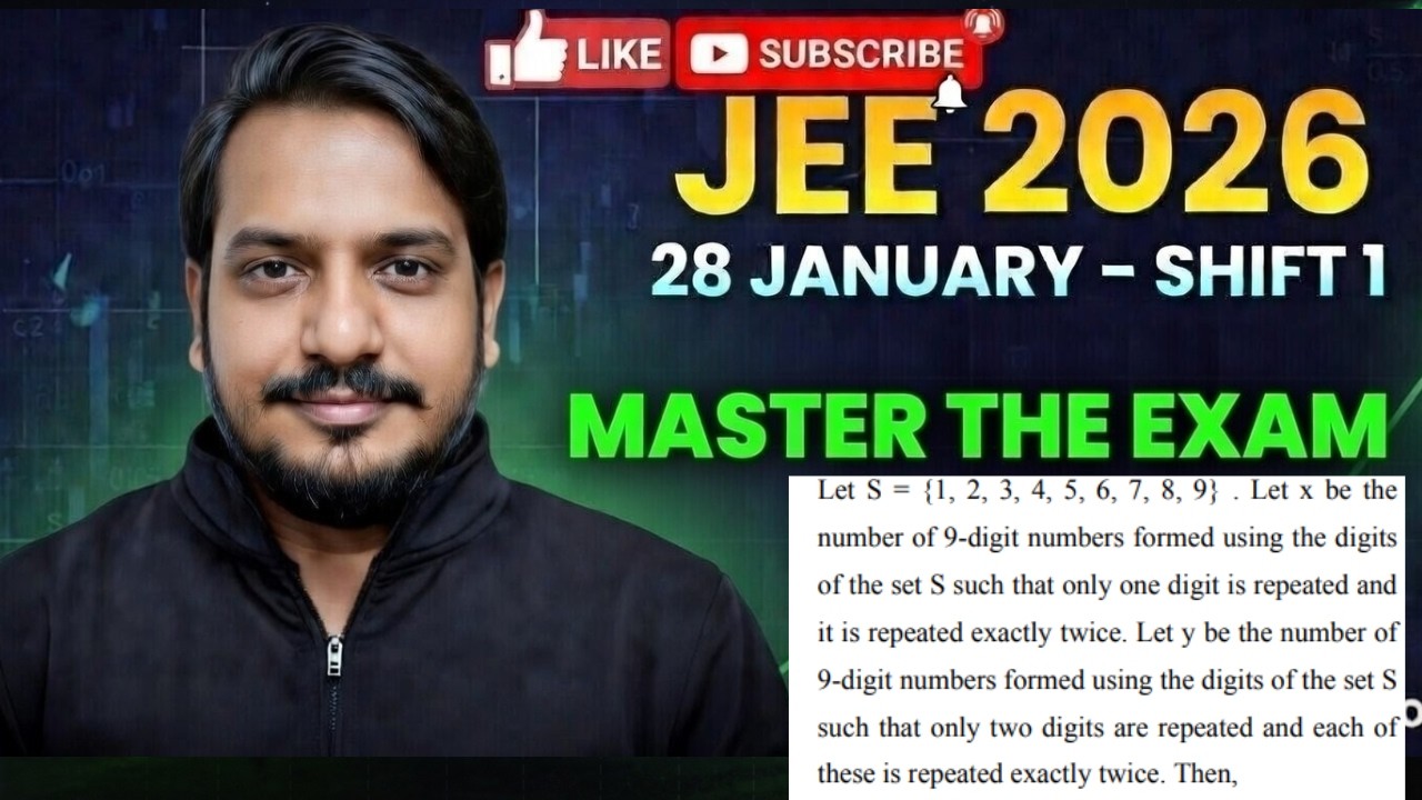 28 JANUARY SHIFT 1 2026 PERMUTATION Let S = {1, 2, 3, 4, 5, 6, 7, 8, 9} . Let x be thenumber of 9-di