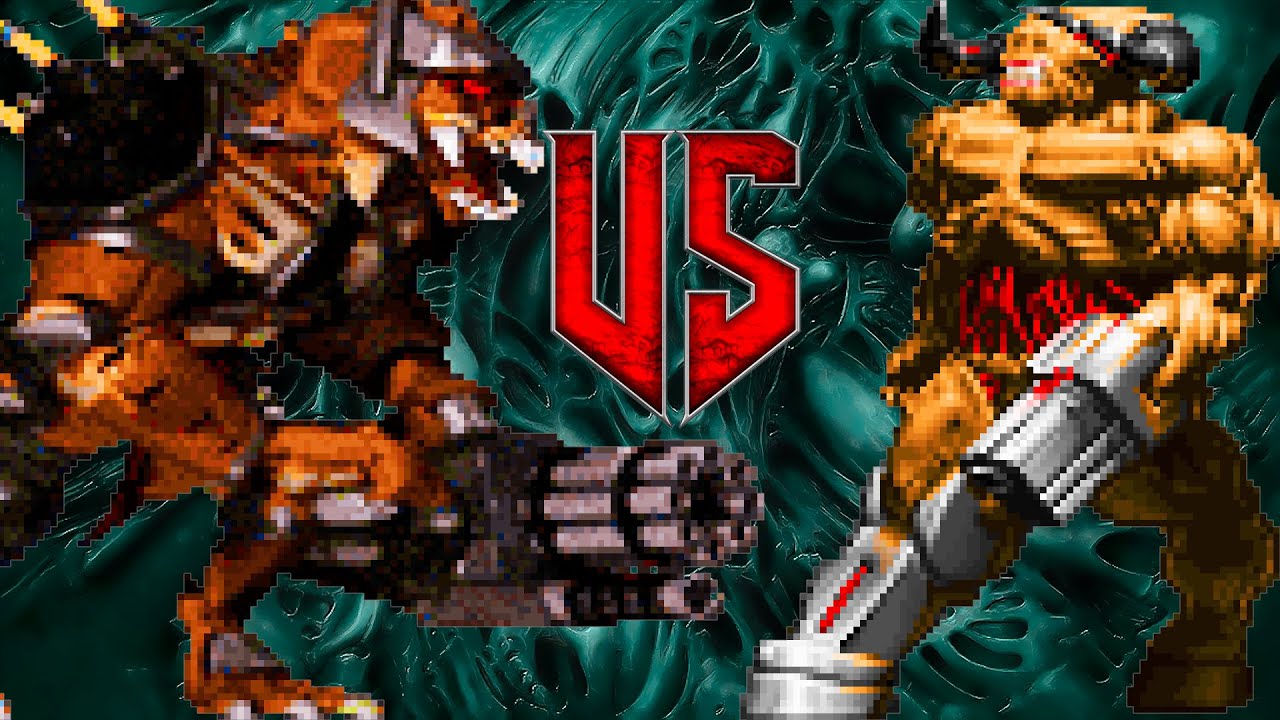 Battlelord vs Cyberdemon - DOOM vs DUKE NUKEM 3D : Monster Infighting - RETRO BOSS BATTLES