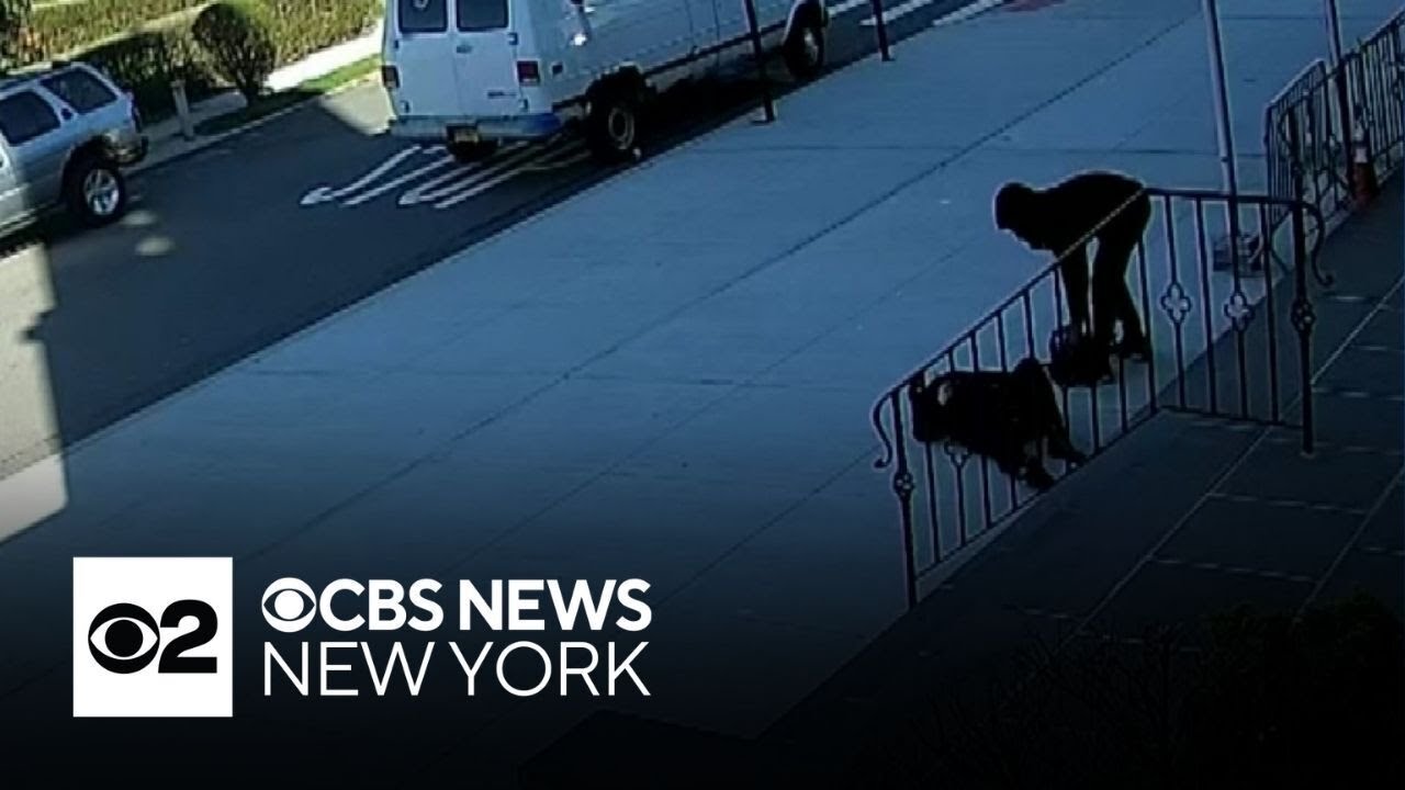 Video shows man rob woman after pushing her down church stairs