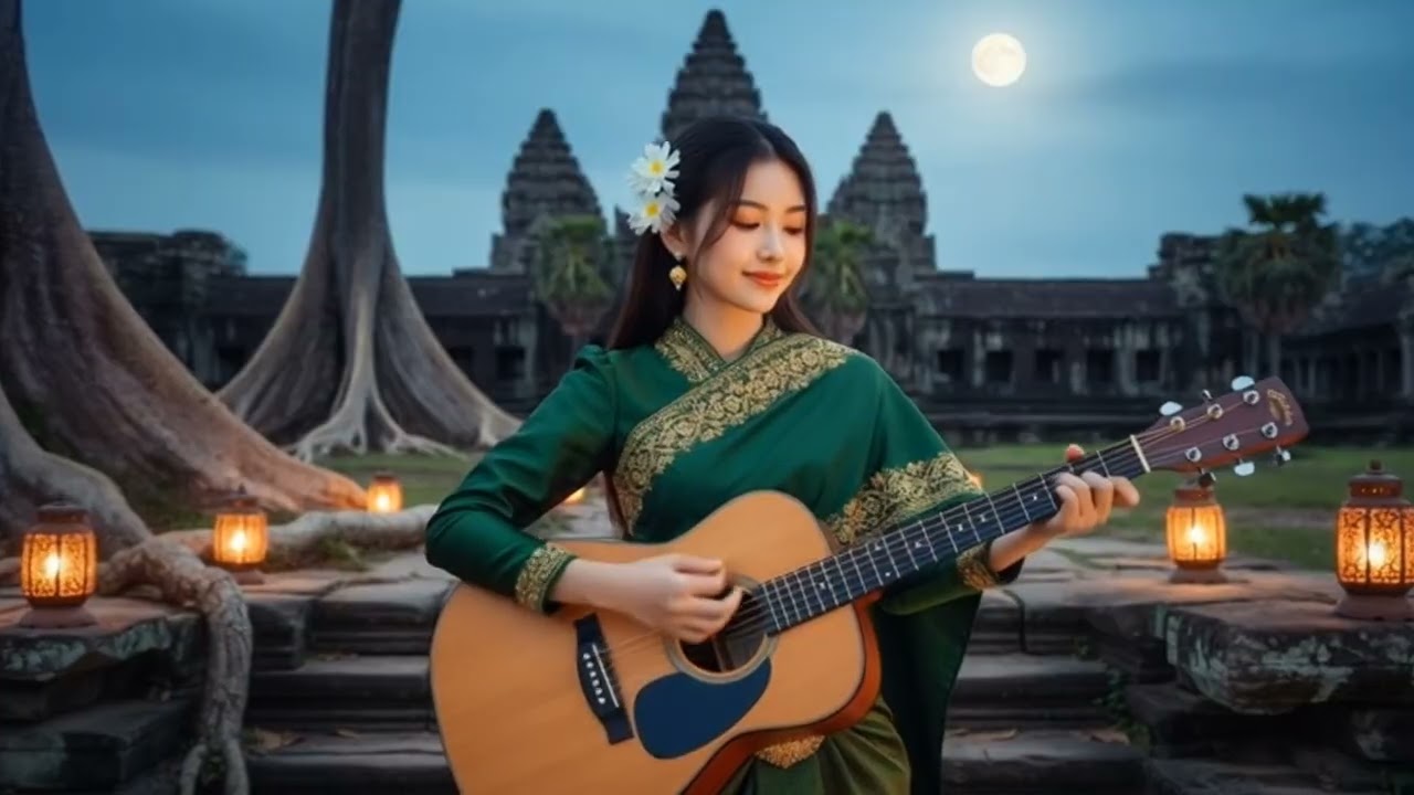 The sound of a guitar playing on a nervous face.