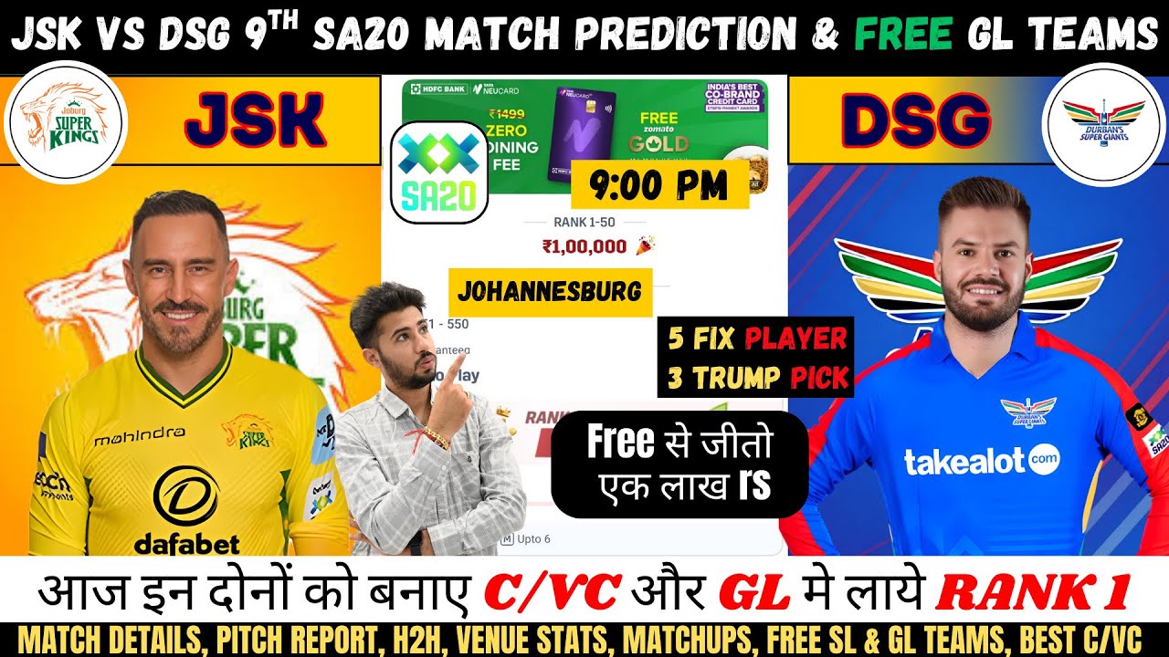 JSK vs DSG Dream11 Team, JSK vs DSG SA T20 Match No.9 Prediction, Joburg King vs Durban Super Giants