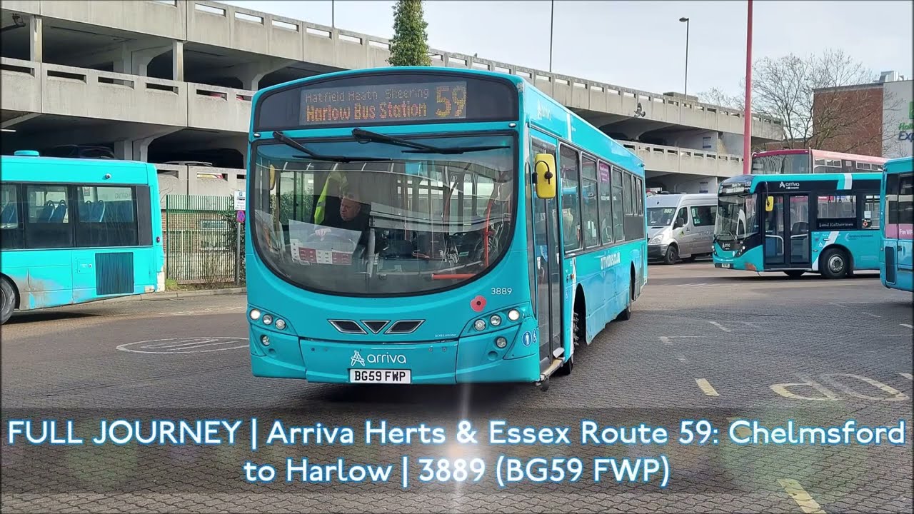 FULL JOURNEY | Arriva Herts and Essex Route 59: Chelmsford to Harlow | 3889 (BG59 FWP)