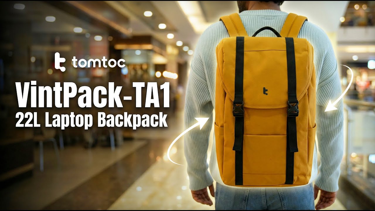 tomtoc VintPack TA1 22L Laptop Backpack Review | Stylish, Spacious & Travel-Ready