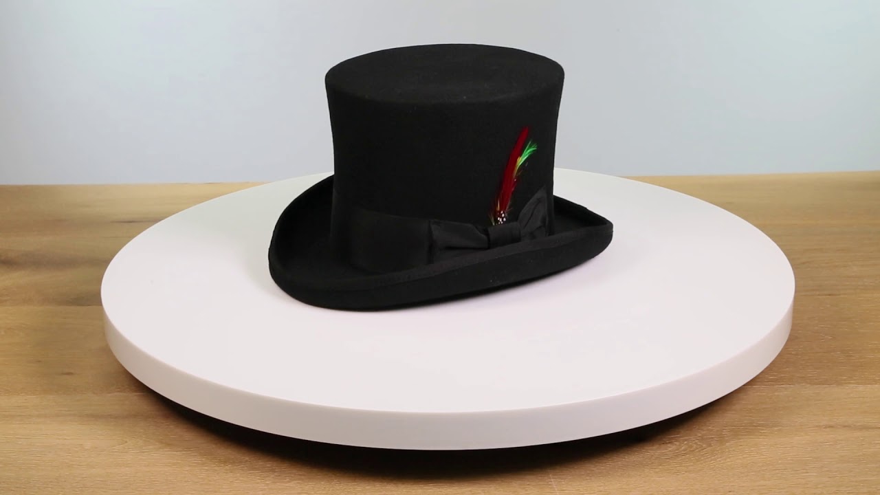 Ferrecci Black Wool Top Hat with Satin Lining & Grosgrain Ribbon