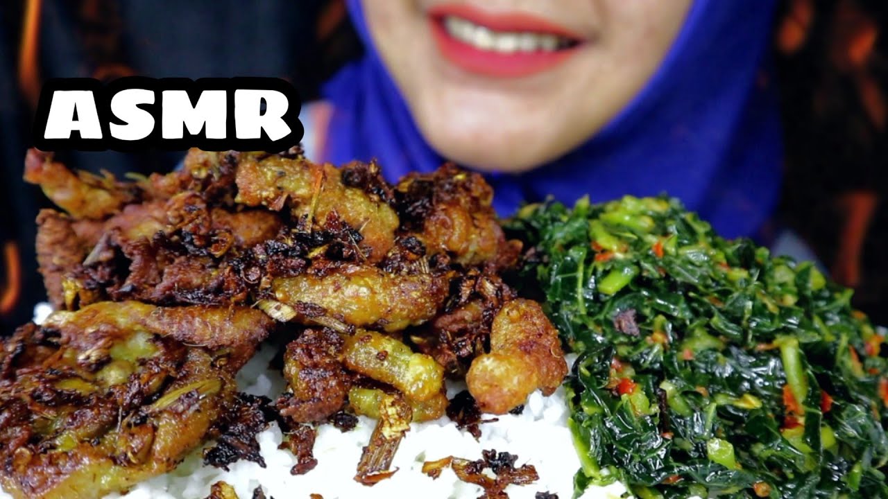 ASMR KULIT AYAM GORENG REMPAH + TUMIS DAUN PEPAYA || ASMR INDONESIA || EATING SOUND