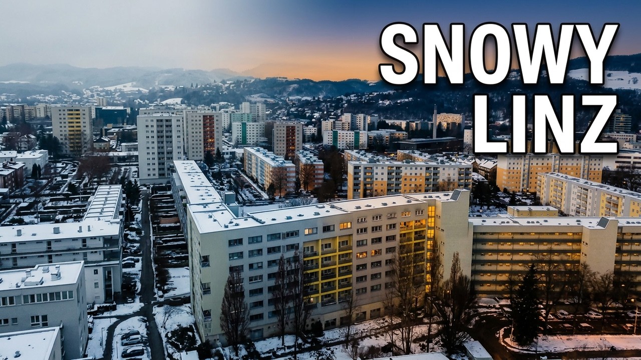Winter in Linz, Austria | Snowy Aerial Views at Dusk 🇦🇹 [4K Drone]
