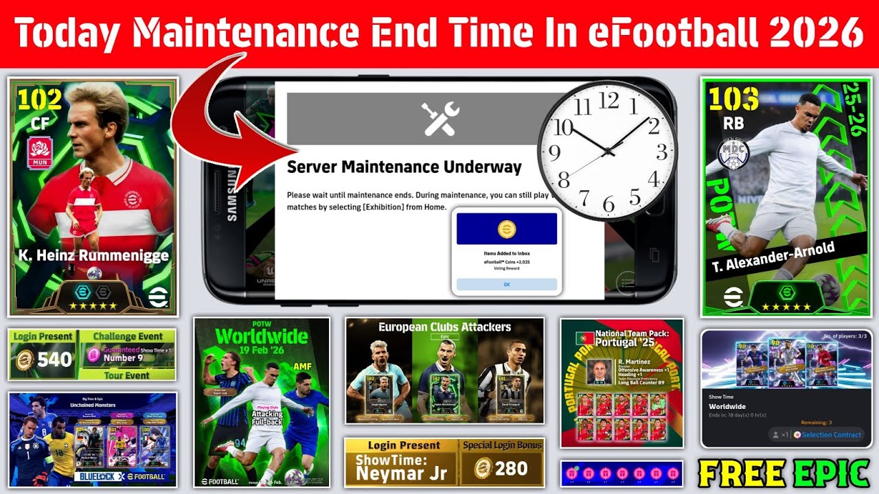 Время окончания технического обслуживания сегодня в eFootball 2026 Mobile | Техническое обслужива...