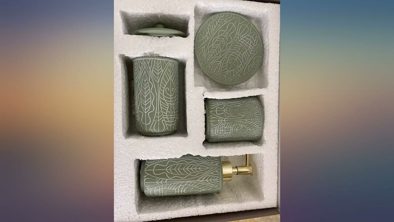 Premium Pastel Green Bathroom Accessories Set. Green Bathroom Set. Boho Bathroom review