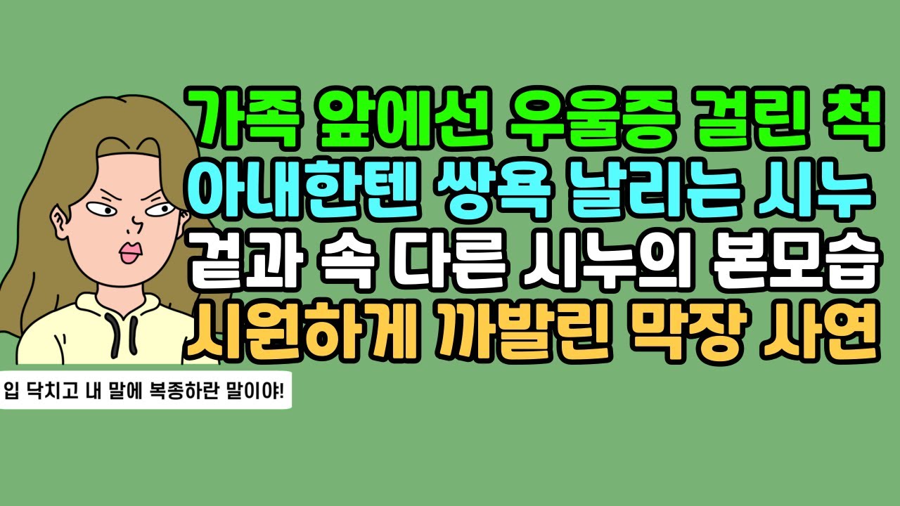 [반전사연] 가족 앞에선 우울증 걸린 척, 아내한텐 쌍욕 날리는 시누, 겉과 속 다른 시누의 본모습 시원하게 까발린 막장 사연 | 실화사연 | 사연툰 | 사연 낭독 | 영상툰