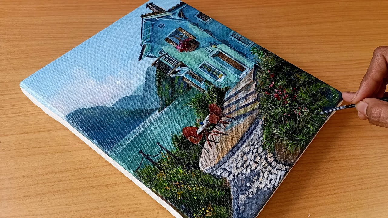 How to Draw a Mountain landscape in Easy Way//Acrylic Landscape Painting Step by Step