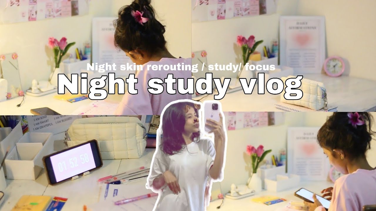 Night study vlog ✨ focus/ night skin rerouting #fypシ #studyroutine #nightstudy 