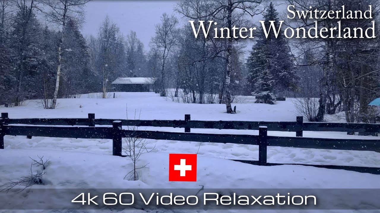 4k Winter Relaxation Music | Snowfall in Mountain Village | Switzerland 4k 60p