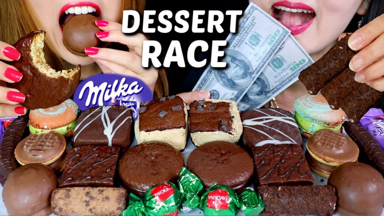 ASMR LEFTOVER CHOCOLATE DESSERT RACE EATING (Chocolate Cake, Ice Cream, Chocolate) 먹방 | Kim&Liz ASMR