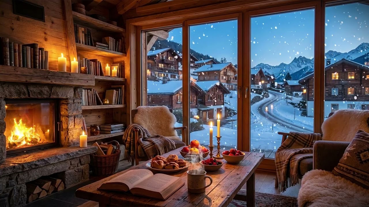 Winter Cabin Jazz  ☕ Fireplace Warm Ambience | Relax • Focus • Sleep