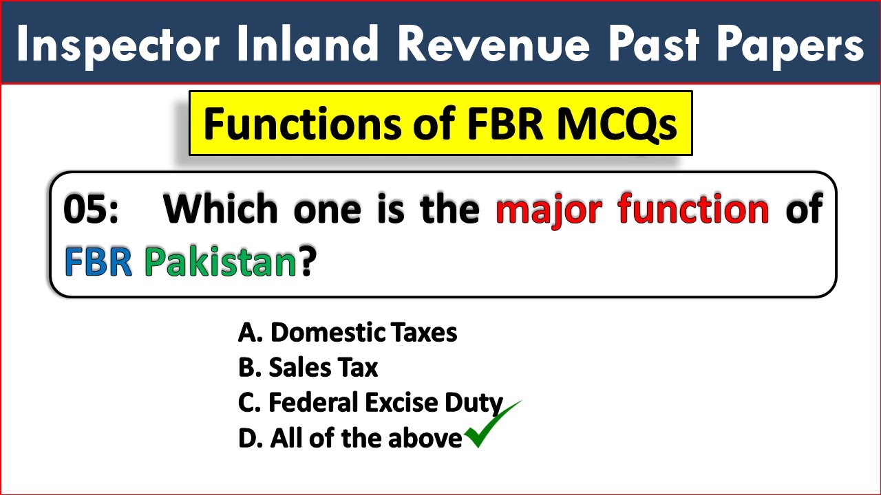 Inspector Inland Revenue Past Papers | Functions of FBR MCQs | FPSC Syllabus