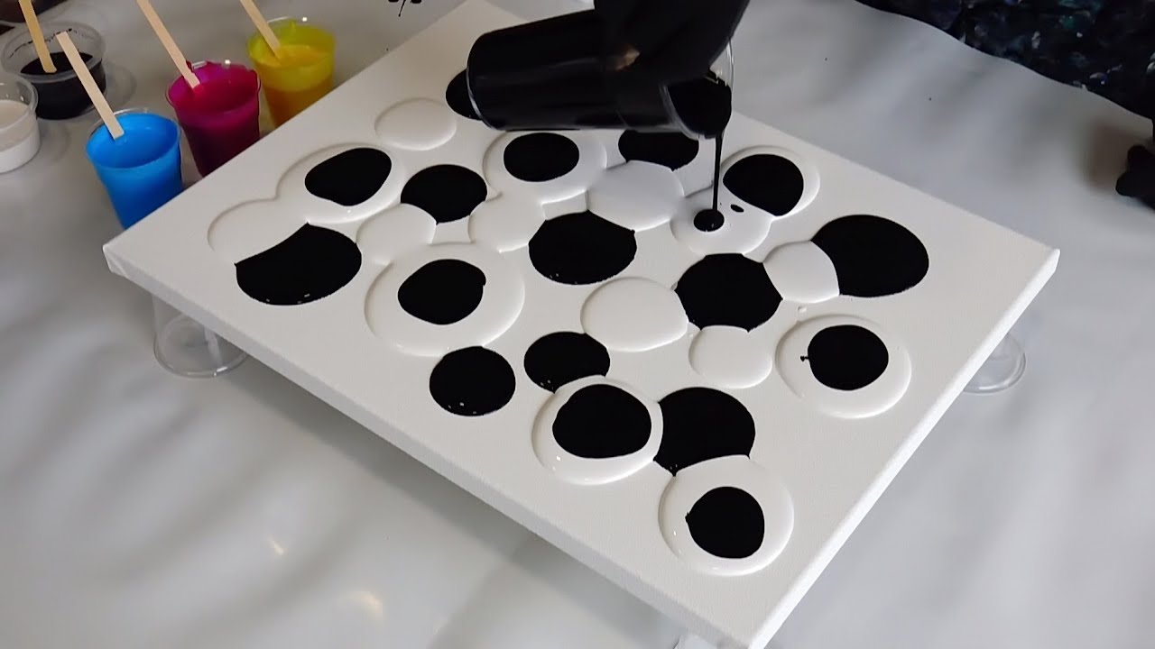 Swipe, Roll & Reveal! 🖤⚪ Black & White Acrylic Pour with Colorful Surprises 🎨🎭
