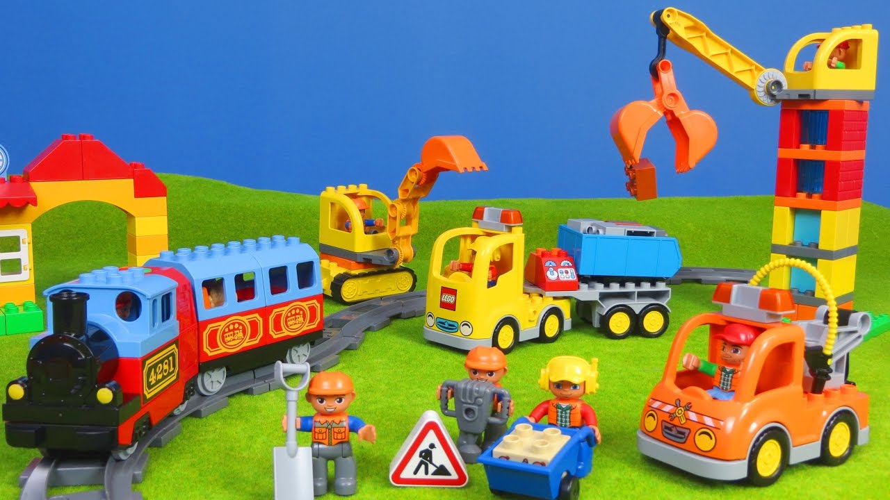 Bagger, Lastwagen, Züge, Kran & Spielzeugautos  | LEGO DUPLO Construction Baustelle für Kinder