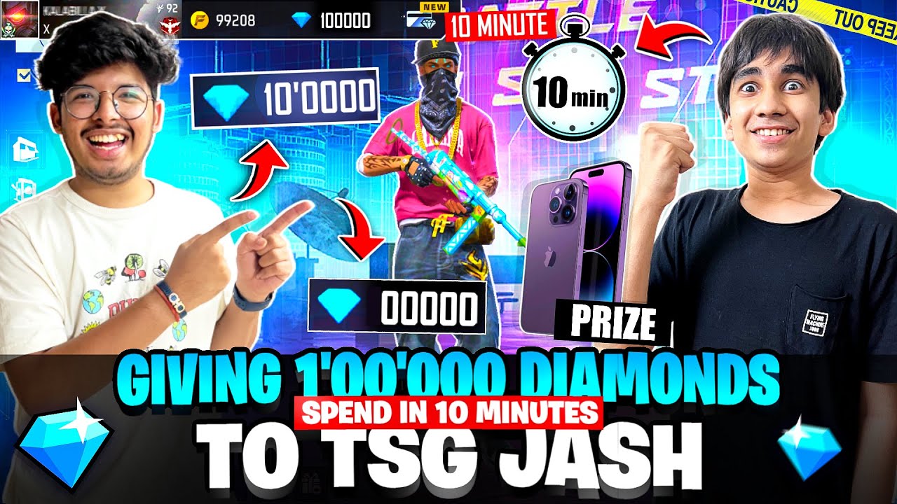 Challenging TSG JASH To Spend 1 Lakh Diamonds💎In 10 Minutes😍 For iPhone 14 📱- Garena Free Fire