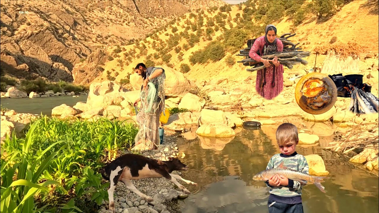 🔥🎣 They Gathered Firewood and Cast the Net! | Traditional Fishing for Survival in the Zagros 🏔️😱
