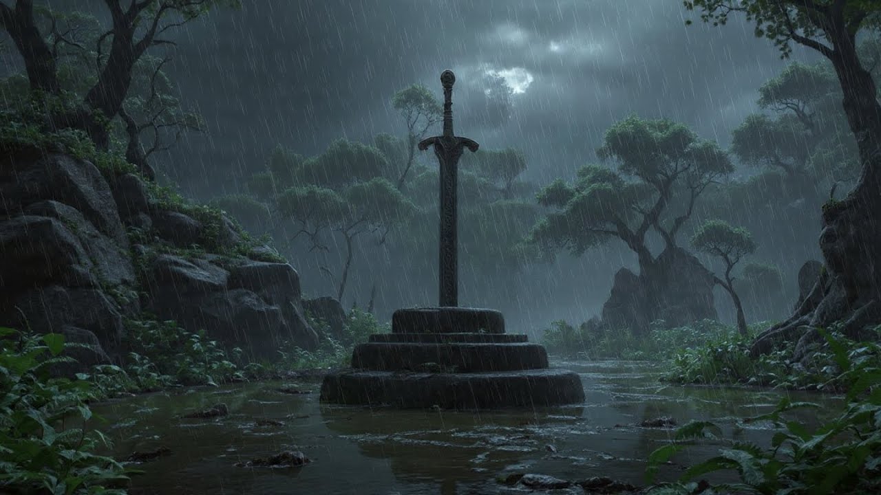 Epic Sword Beneath Rain | Dark Medieval Forest Ambience