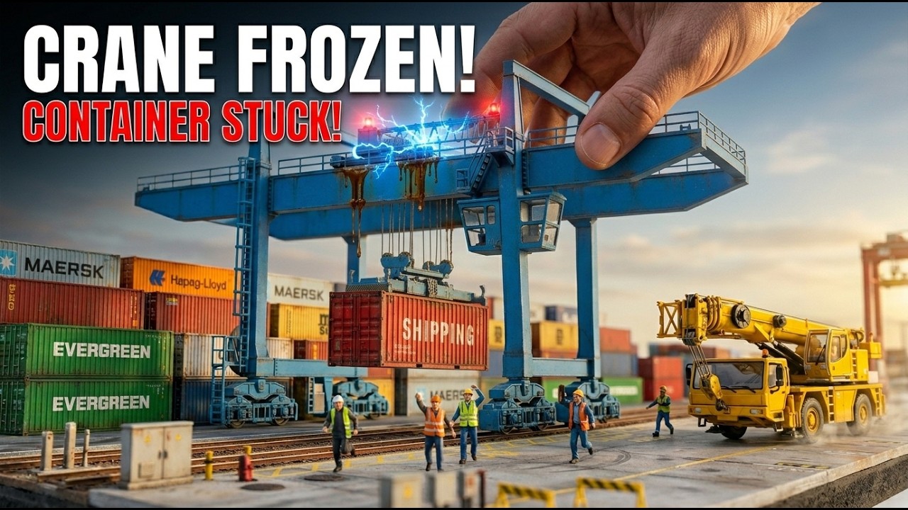 Blue Port Crane FREEZES With Container Hanging in Mid Air! Emergency Repair Team Saves the Day!