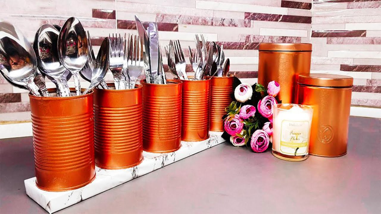 ♻️ Spoon Holder | Utensil Holder | Recycle Cans | DIY kitchen decor | kitchen decor ideas