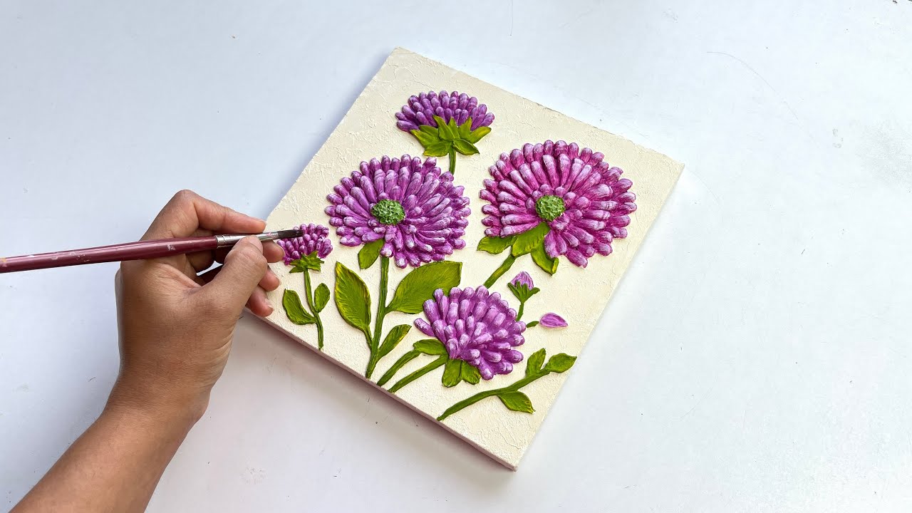 Purple Flower Texture Painting | Modern Floral Painting | Easy Texture Painting for Beginners