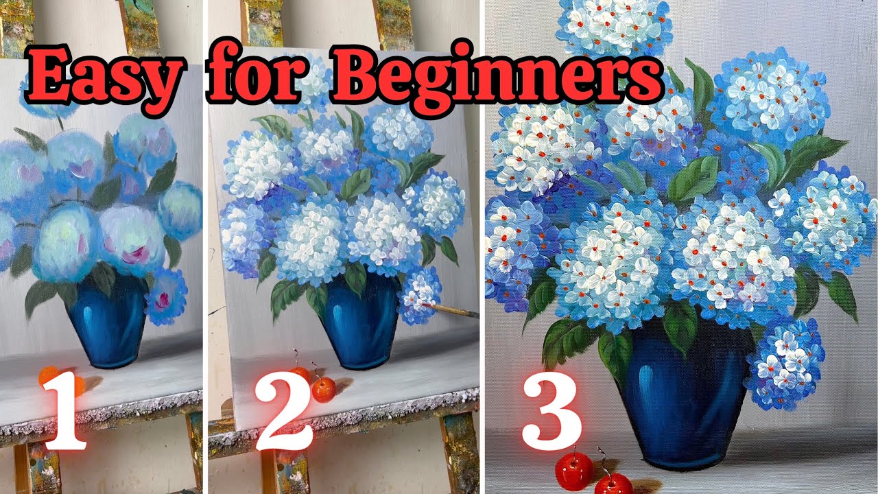 Step by step for beginners / How to draw flowers hydrangeas