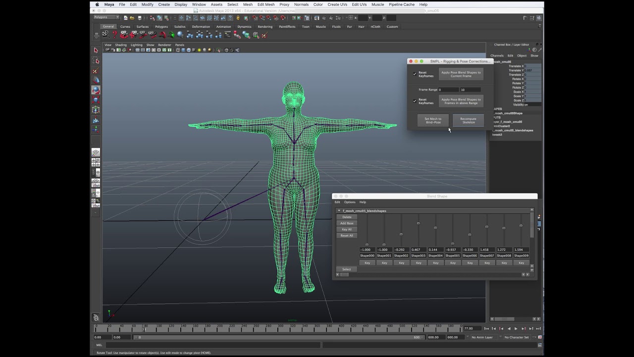 How to use Meshcapade's SMPL Maya plugin for applying shape-corrective shapes