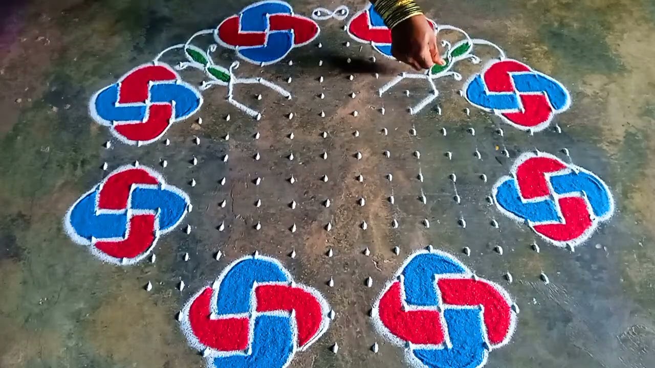 Republic Day special beautiful🌺 rangoli 16+8+8 dots easy🌺 rangoli design
