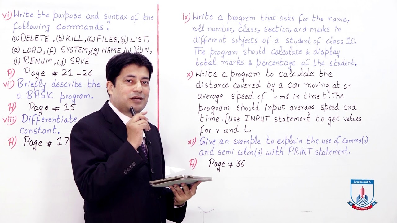 Class 10 - Computer Studies - Chapter 2 - Lecture 17 Exercises: 9 & 10 - Allied Schools