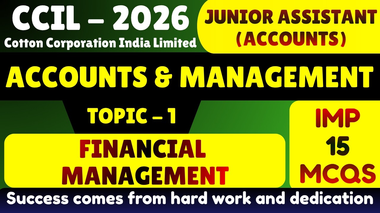 Financial Management MCQs | CCIL Junior Assistant Accounts 2026 | CCIL Accounts Professional Notes
