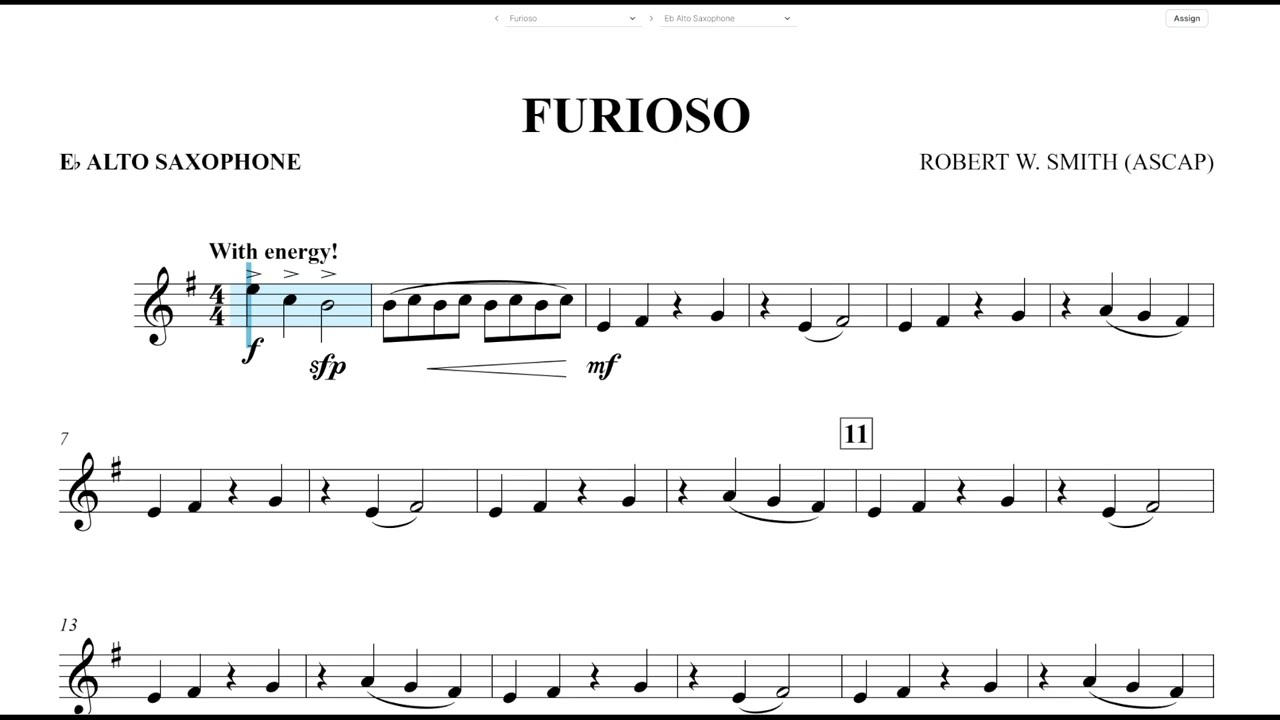 Furioso (Robert W. Smith) Eb Alto Saxophone Play Along