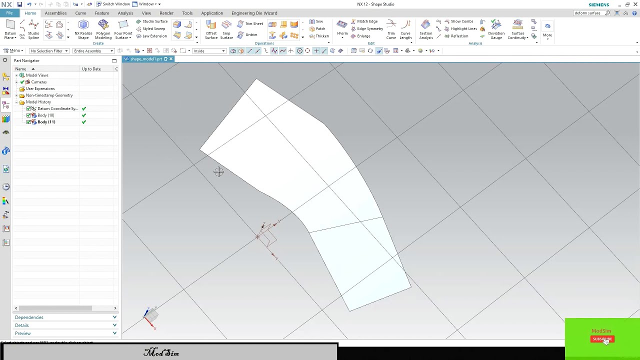 deform surface in Nx Siemens | command to dynamically modify surface using stretch, bend operations.