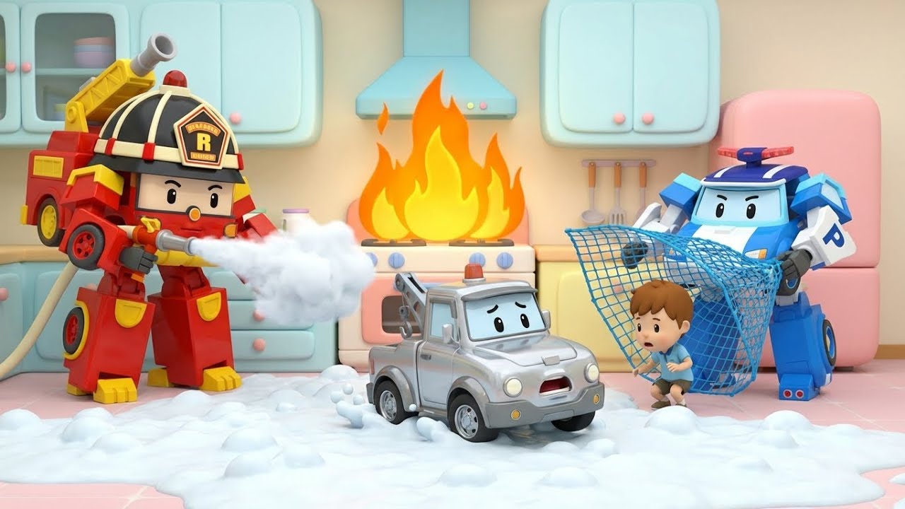 DIY Cleaning Disaster!  Fire & Chemical Safety Lessons with Robocar Poli 🚔