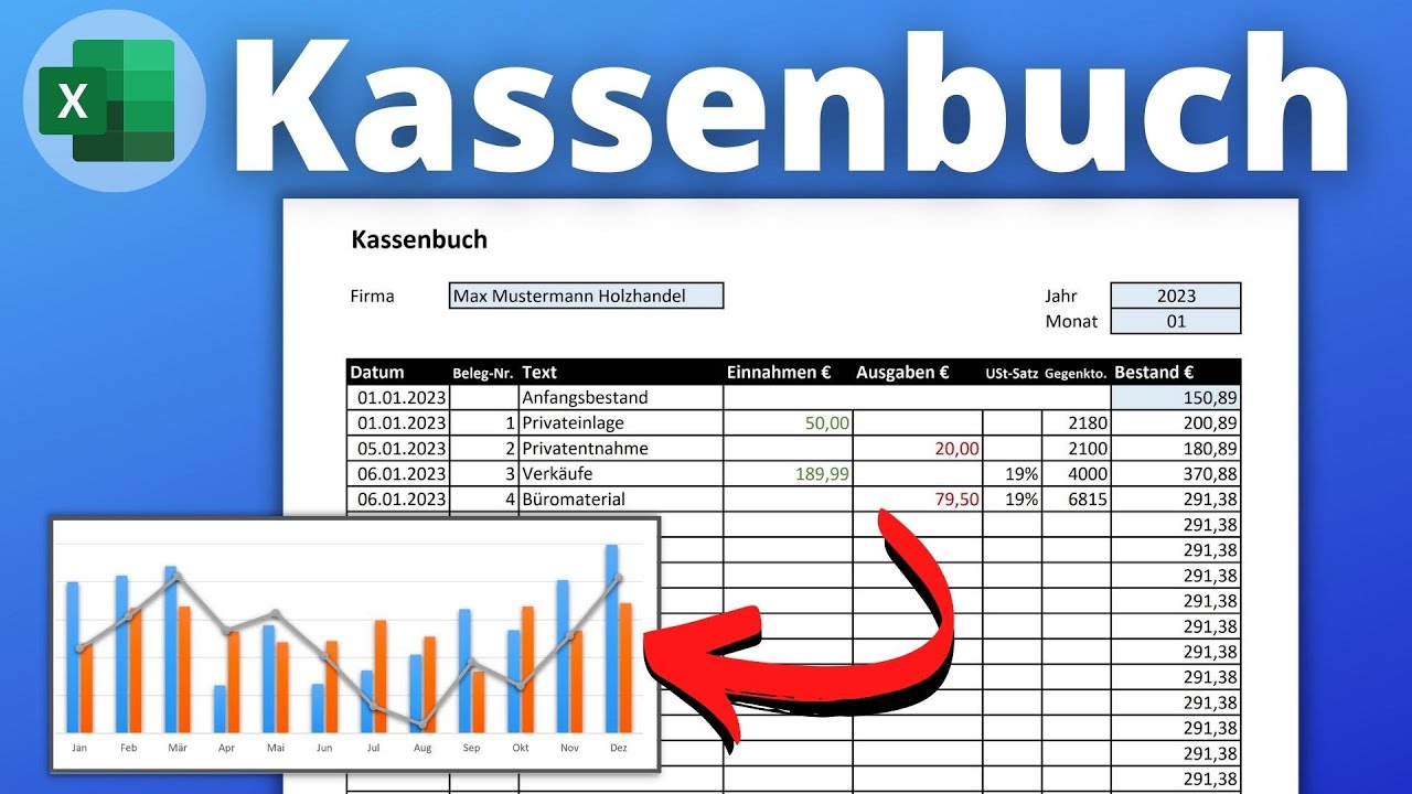 Excel Kassenbuch Vorlage - Kassenbuch selbst erstellen [Mehrwertsteuer, Diagramm, Erklärung]