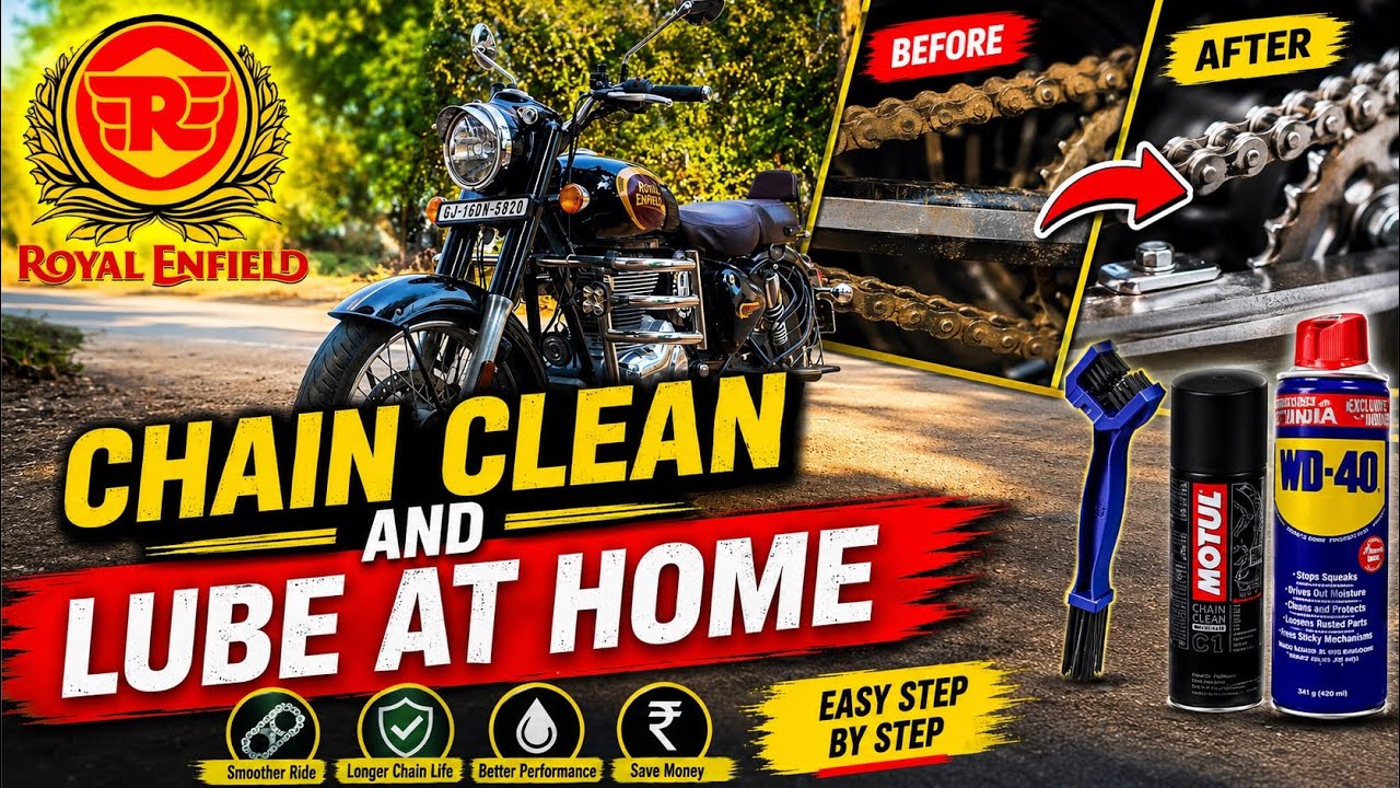 Royal Enfield Classic Reborn 350 Chain ⛓️‍💥 Cleaning & Lube At Home