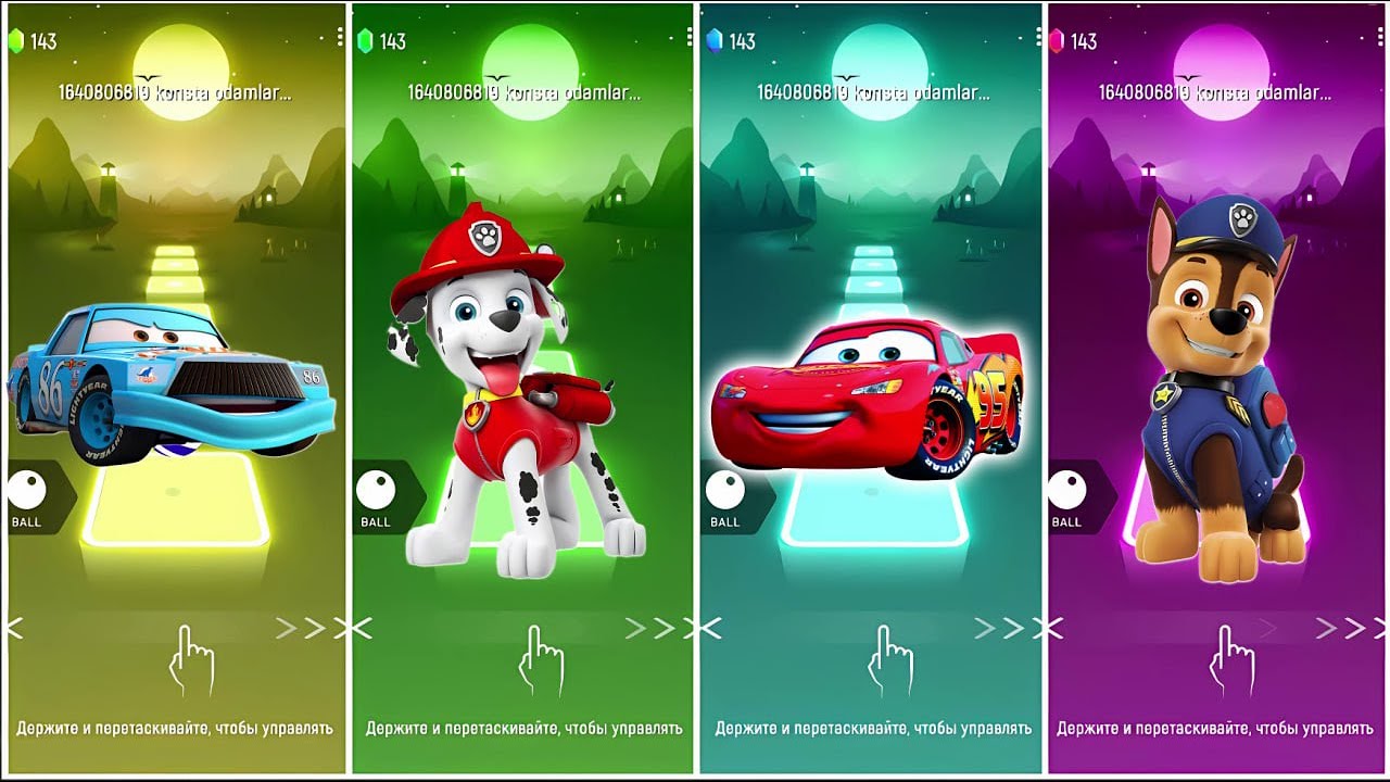 Strip Weathers vs Marshall vs Lightning McQueen vs Chase in Tiles Hop Coffee Dance