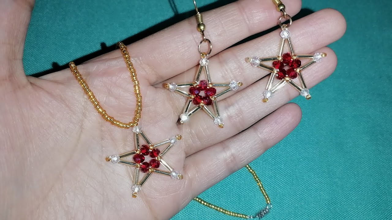 How to make Christmas star pendant & earrings with beads/Super easy tutorial/ beaded jewelry making