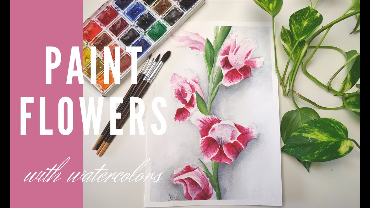 How to paint realistic flowers in watercolor // Gladiolus flowers time lapse painting