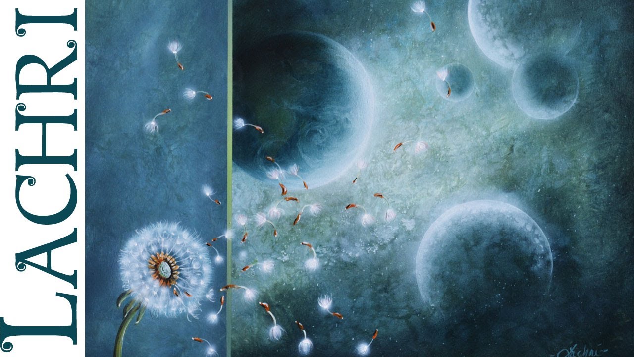 Time Lapse Surreal Space Planets & Dandelion speed painting & airbrushing demonstration by Lachri