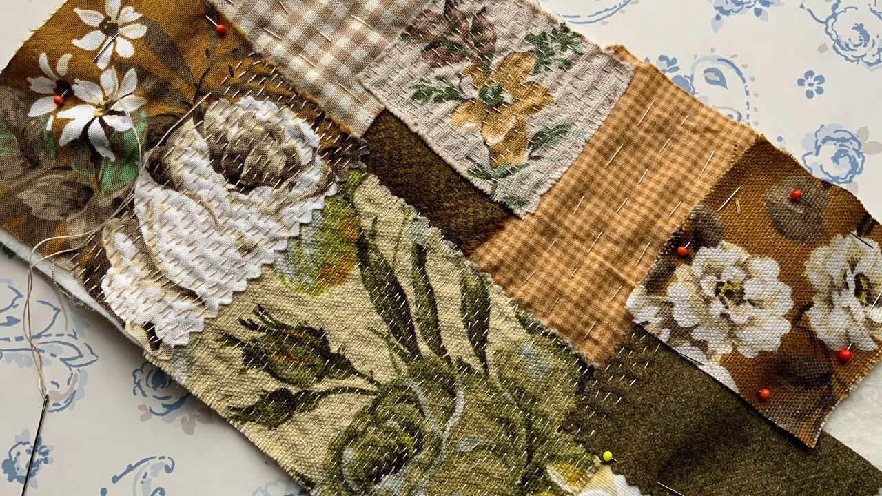 Slow stitch tri-fold pouch Part 1  #slowstitch #handembroidery #vintage